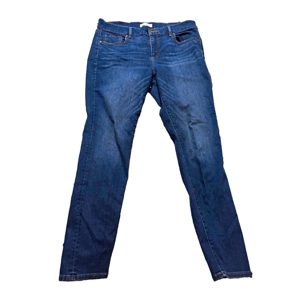LOFT Womens Blue Medium Wash Mid Rise Skinny Denim Jeans 5-Pocket Button Zip